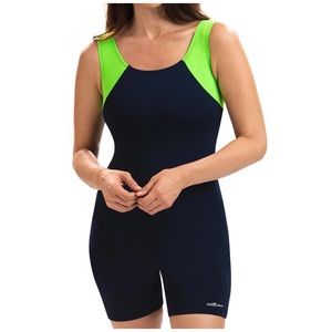NWT Aquashape Lime Navy Aquatard One Piece Suit